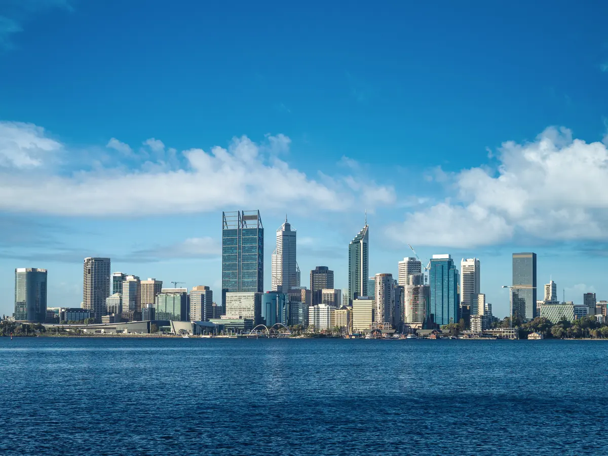 Perth city skyline across the Swan River