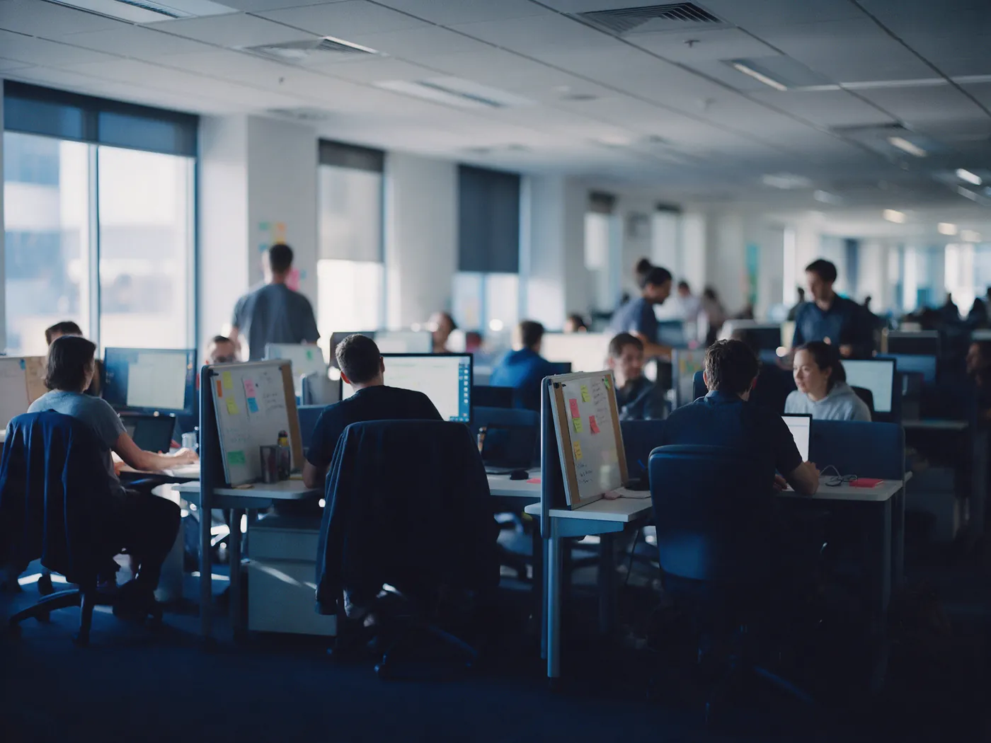 Open-plan office with several agile teams at work