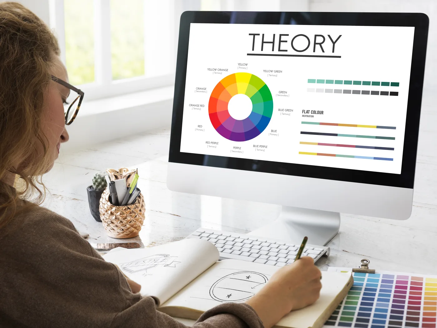 Designer reviewing colour contrast
