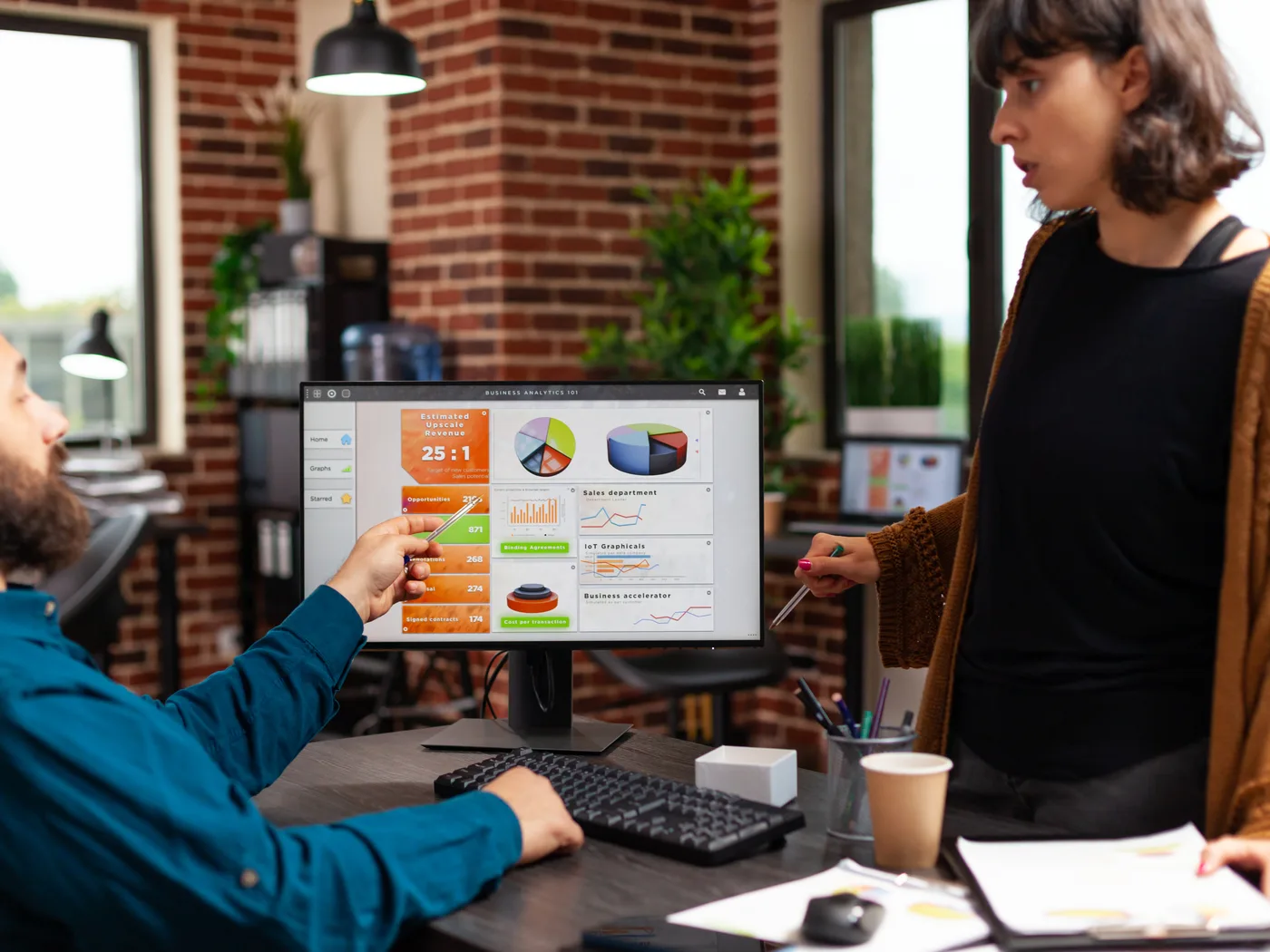 Business users reviewing automated processes