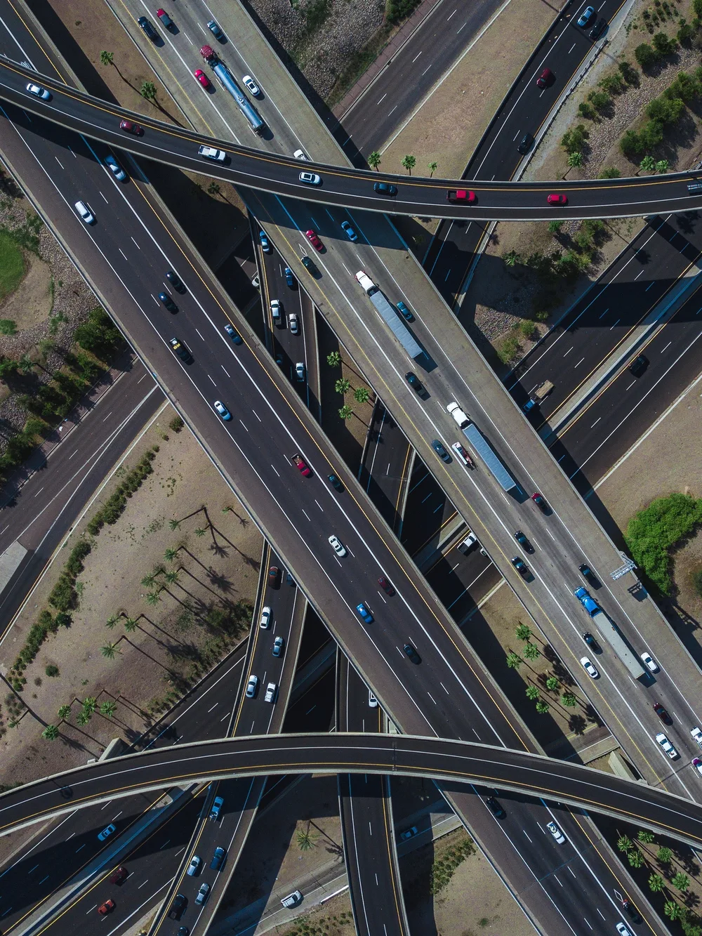 Aerial view of busy highway interchange