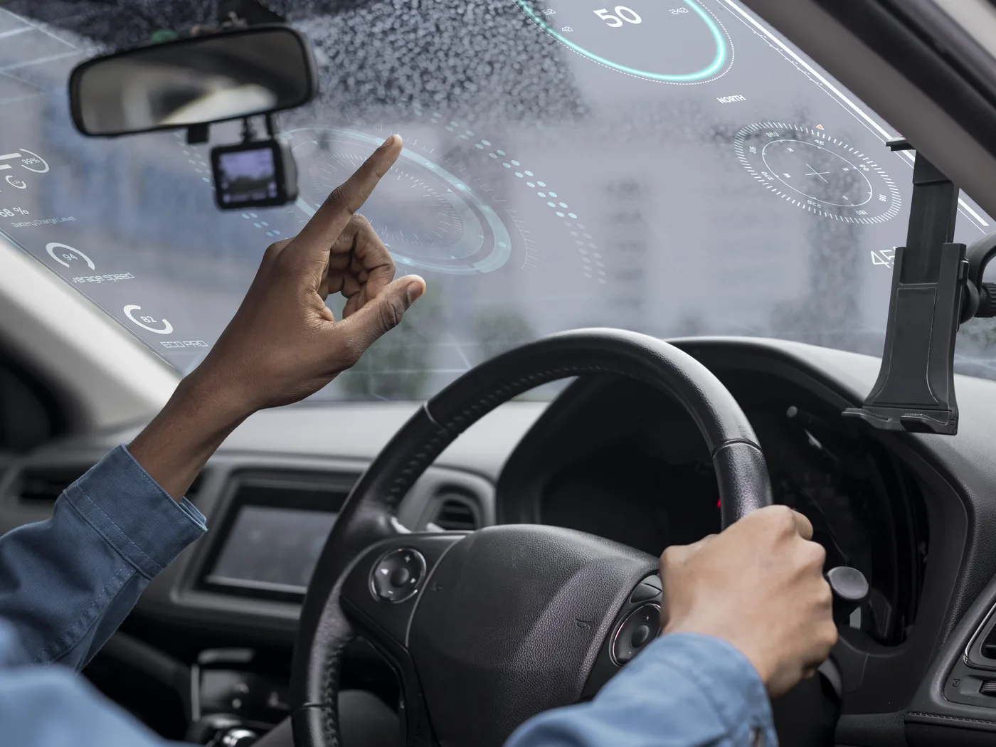 Driver using a heads-up display in a car