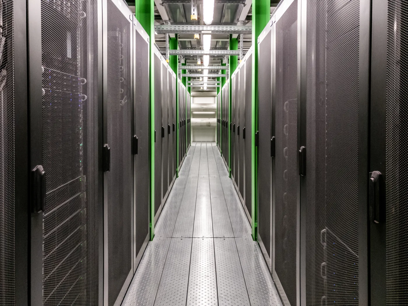 Corridor between server racks in a data centre