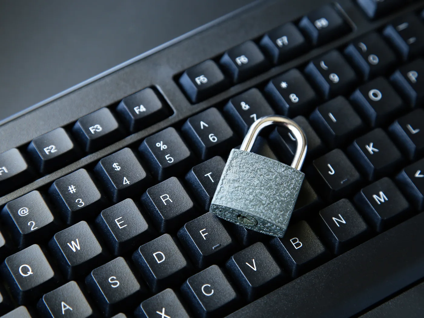 Padlock on a keyboard representing personal data protection