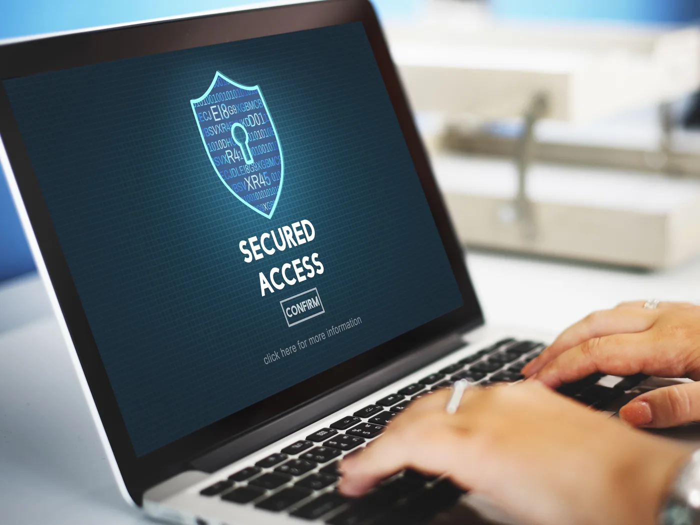 Secured access screen on a laptop for data access controls