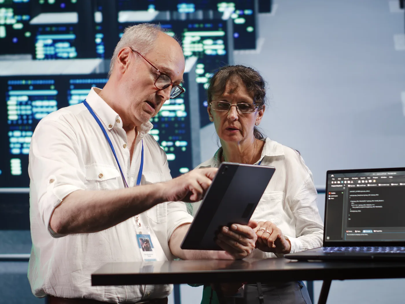 Colleagues working with cloud platform tools in a data centre